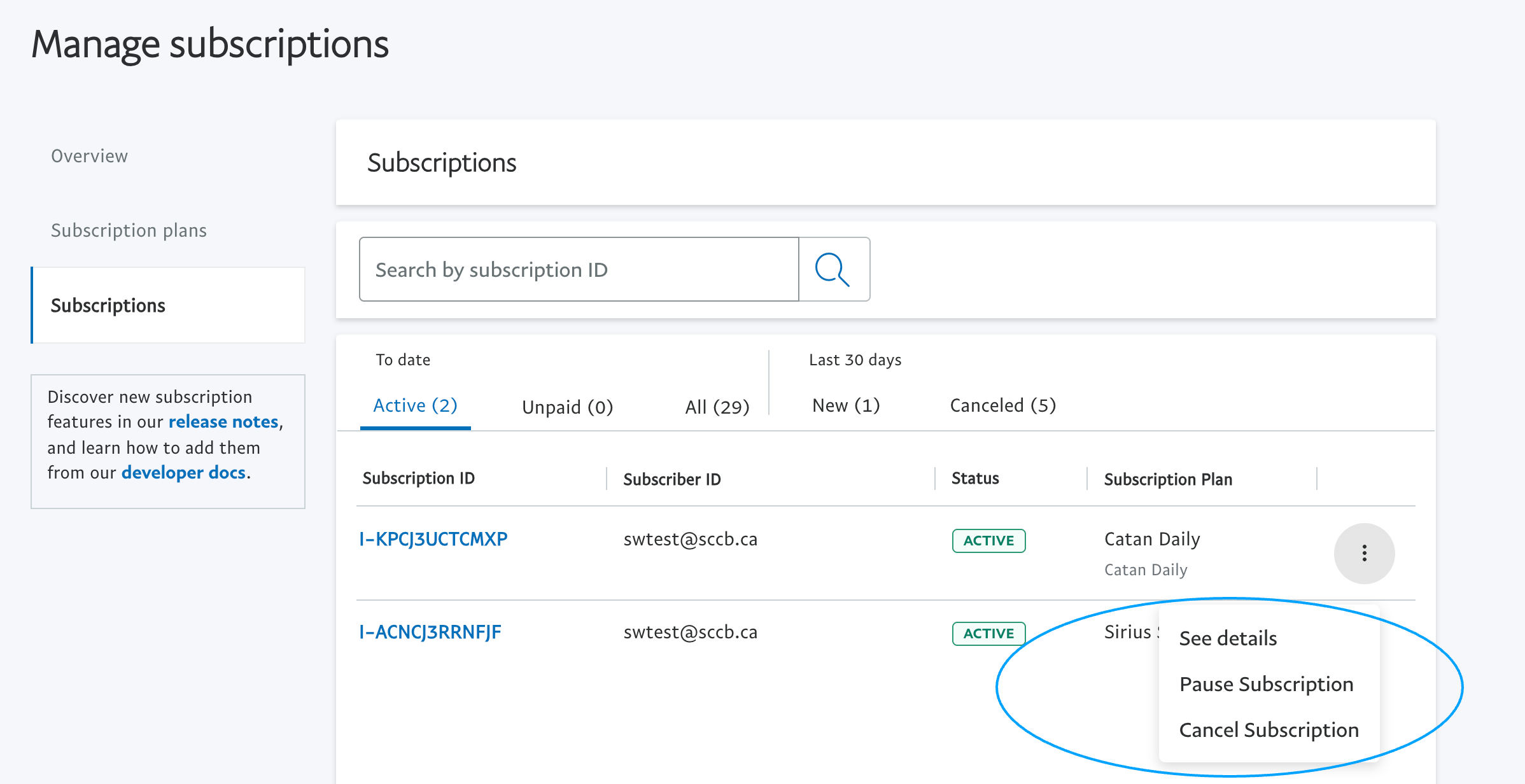 View Subscriptions